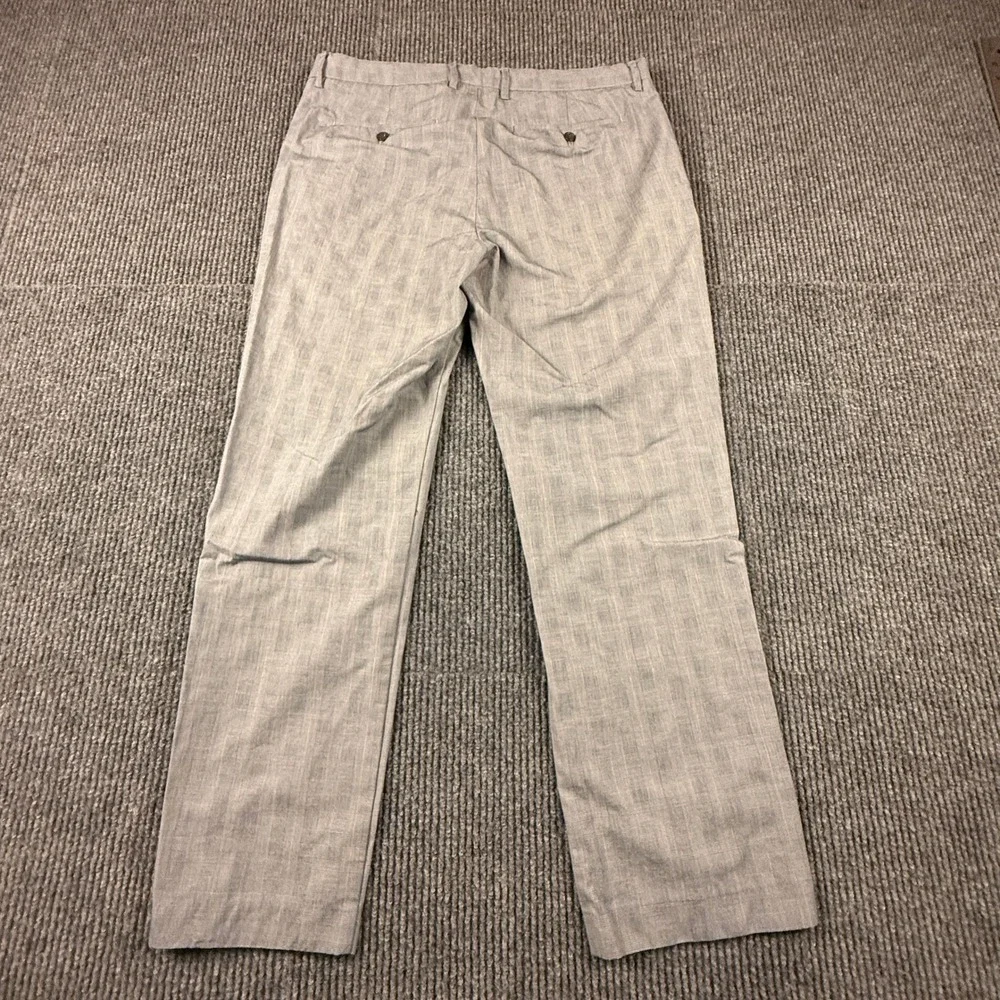 Banana Republic Mens 35x32 Tailored Slim Downtown Plaid Cotton Pants Grey 973528